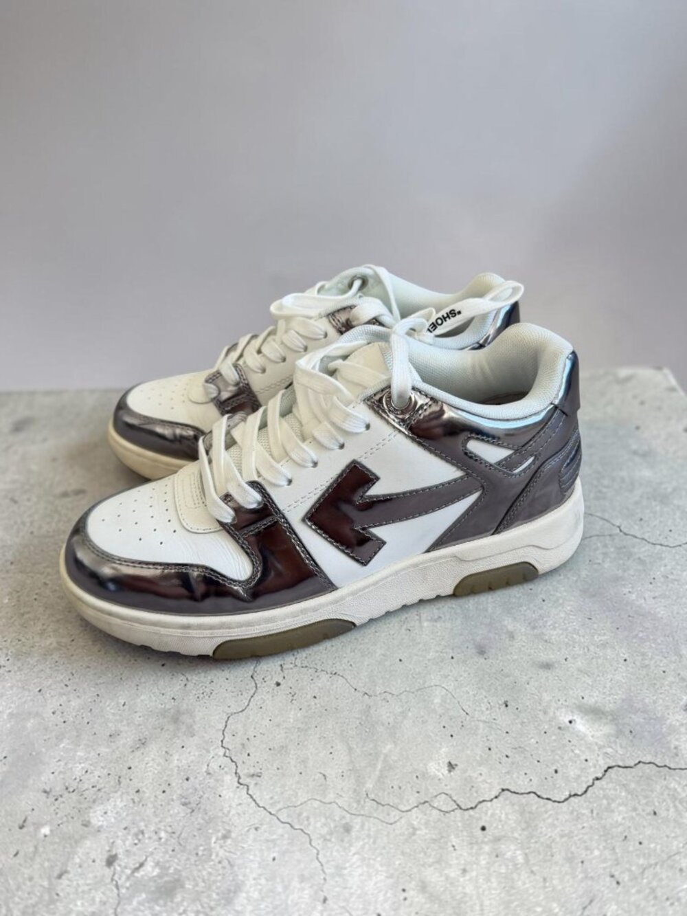 OFF WHITE Womens Out of Office Silver White Leather Sneakers Size 39 / US 9